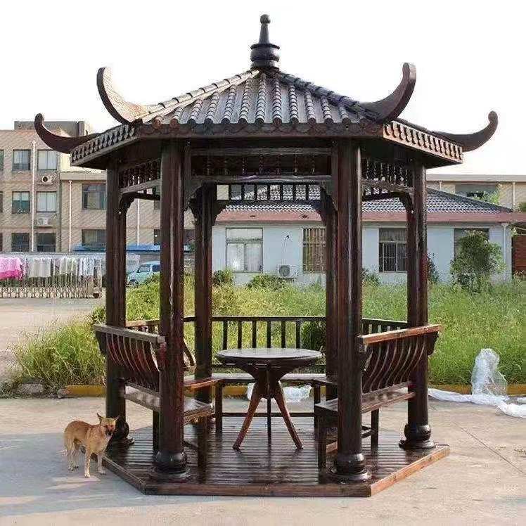 厂家直销家用户外仿古四角六角八角凉亭长廊木屋庭院防腐碳化厂家