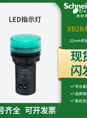 施耐德LED指示灯绿色XB2BVB3LC M4LC电源信号灯24V红黄蓝白AC220V