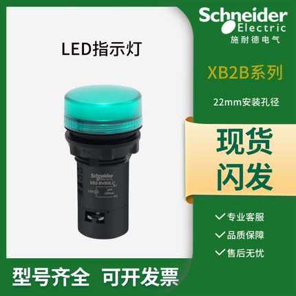 施耐德LED指示灯绿色XB2BVB3LC M4LC电源信号灯24V红黄蓝白AC220V