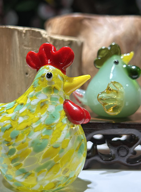 送人生日属相鸡琉璃手作玻璃工艺品摆件大吉大利咕咕鸡彩色玉鸡