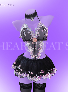 HeartBeats情趣睡衣女性感纯欲诱惑蕾丝鲜花刺绣镂空透视qqny套装