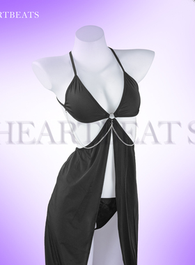 Heartbeats性感网纱睡衣开叉低胸挂脖高级感纯欲吊带睡裙女王长裙