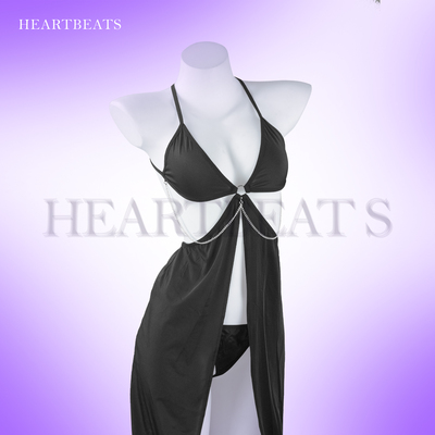 性感网纱睡衣开叉低胸挂脖