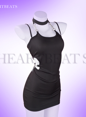 Heartbeats 情趣睡衣性感制服黑色挂脖链条镂空纯欲辣妹包臀短裙