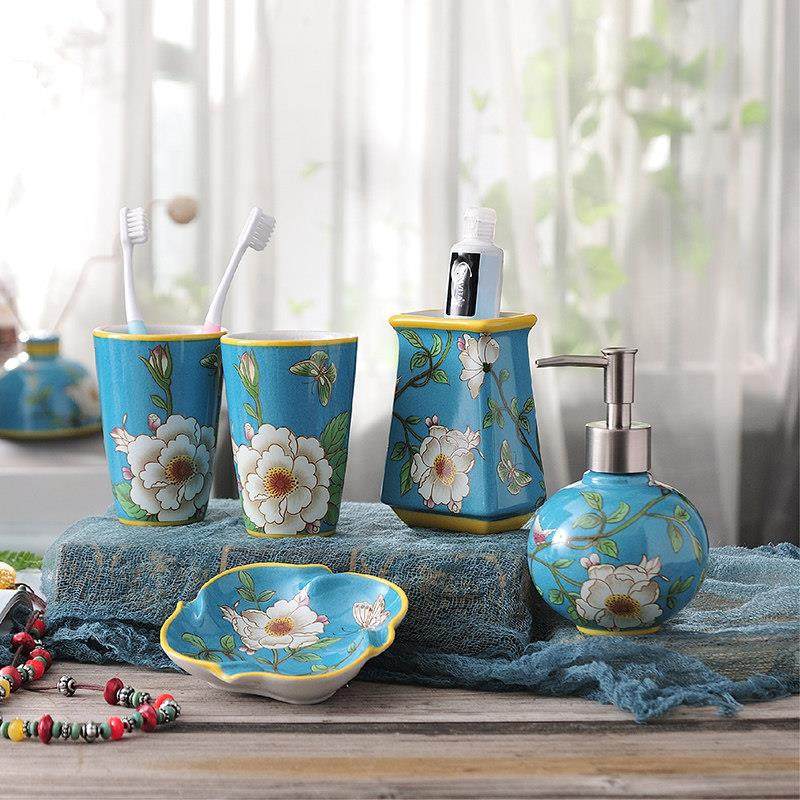 漱口杯高档卫浴七件套中式浴室用品套件洗手间陶瓷牙刷杯洗漱套装