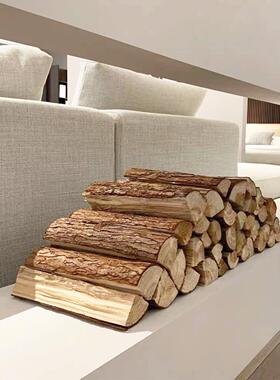 原木木头壁炉装饰摆饰取暖木柴客厅背景墙橱窗陈列民宿露营道具木