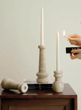 栗石侘寂风创意洞石烛台摆件中古欧式氛围感客厅餐桌面家居装饰品