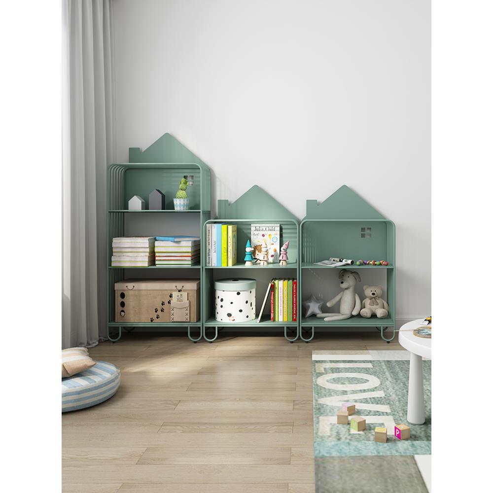 卧室简易铁艺置物架小房子靠墙落地儿童书架绘本收纳书柜飘窗移动