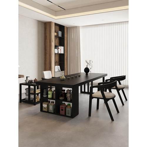 黑色实木茶几客厅家用泡茶台侘寂风大板茶桌办公室长条桌接待桌