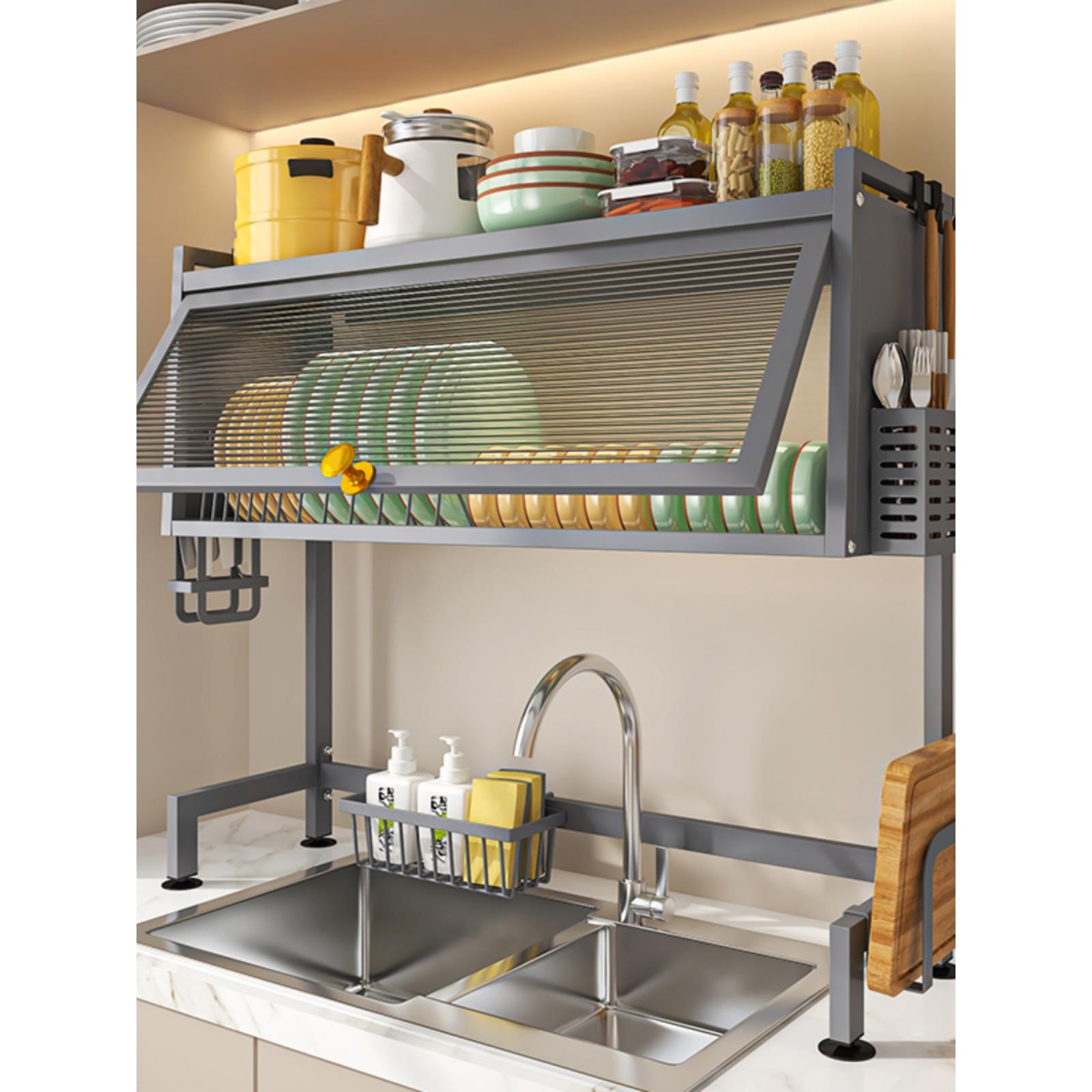 厨房置物架碗架沥水架放碗筷碗碟架沥碗收纳盒水槽双层洗水池上方