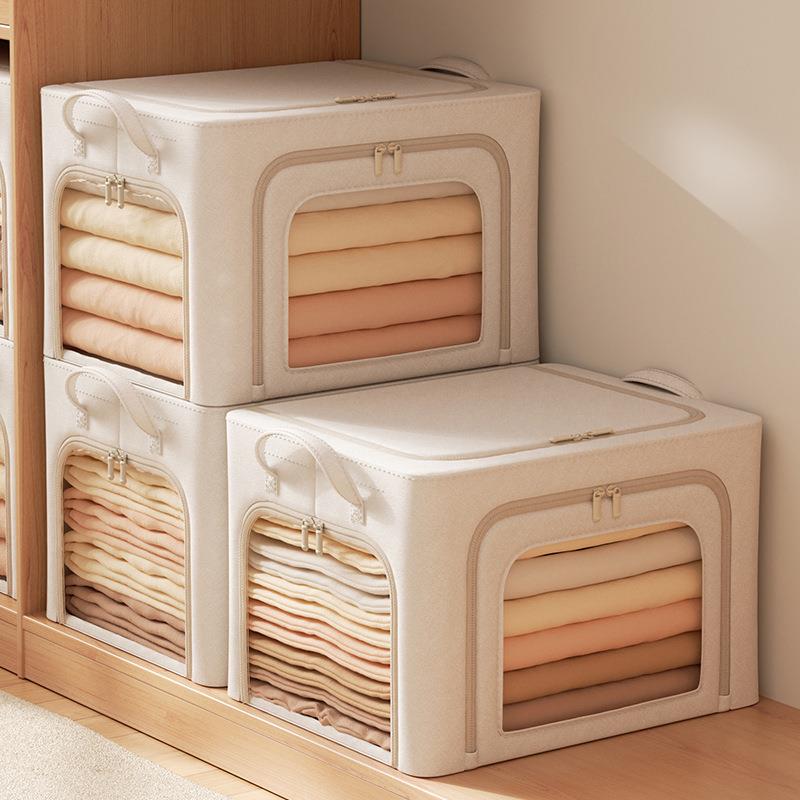 加长手提三开窗斜纹涤棉收纳箱防潮折叠可水洗换季被子衣服百纳箱