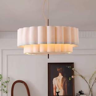 法式奶油风客厅主灯中古侘寂风餐厅吊灯复古创意卧室布艺吊灯