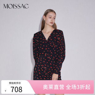 法式 MOISSAC摩薩克奧萊春季 時(shí)髦治愈愛(ài)心甜酷辣妹v領(lǐng)碎花連衣裙