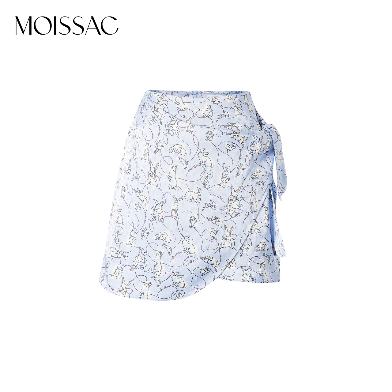 MOISSAC摩萨克奥莱春法式公主风甜美抽褶定制印花蓝花边半身裙