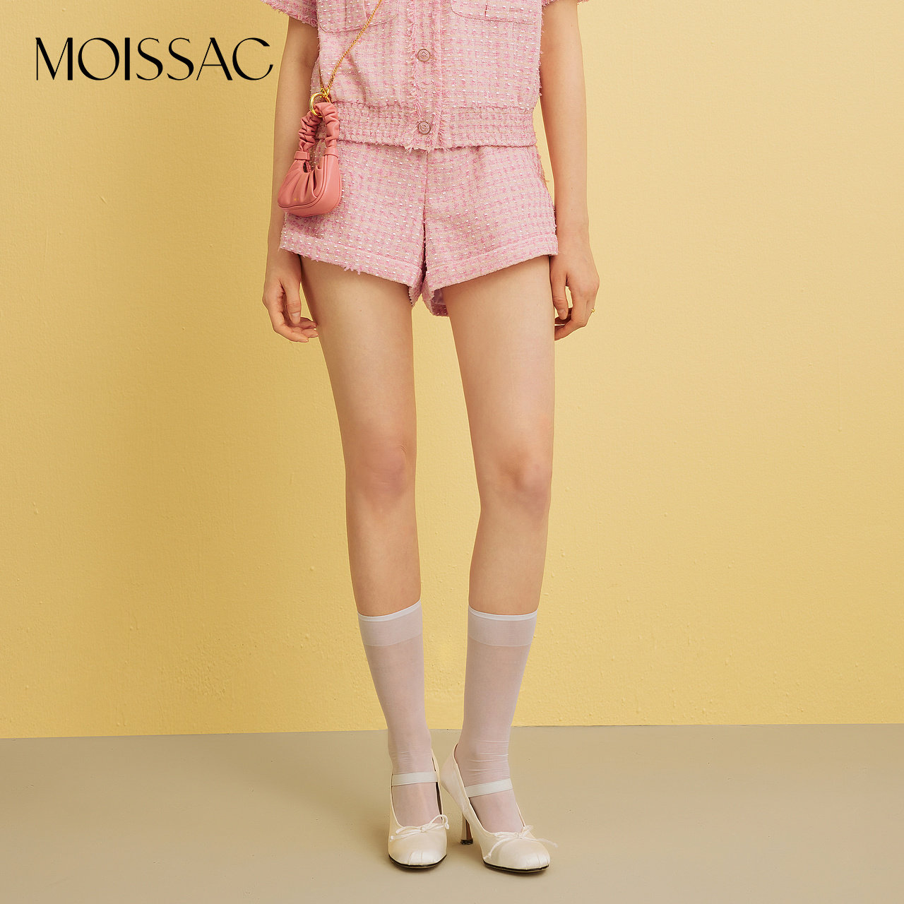 MOISSAC摩萨克夏法式小香风甜美粉千金风粗花呢H型短裤女,女装/女士精品,短裤,淘宝优惠券,粉丝福利购,淘宝优惠卷