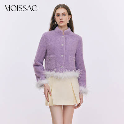 MOISSAC摩萨克2023冬季高级感法式浪漫绵羊毛皮草外套上衣女