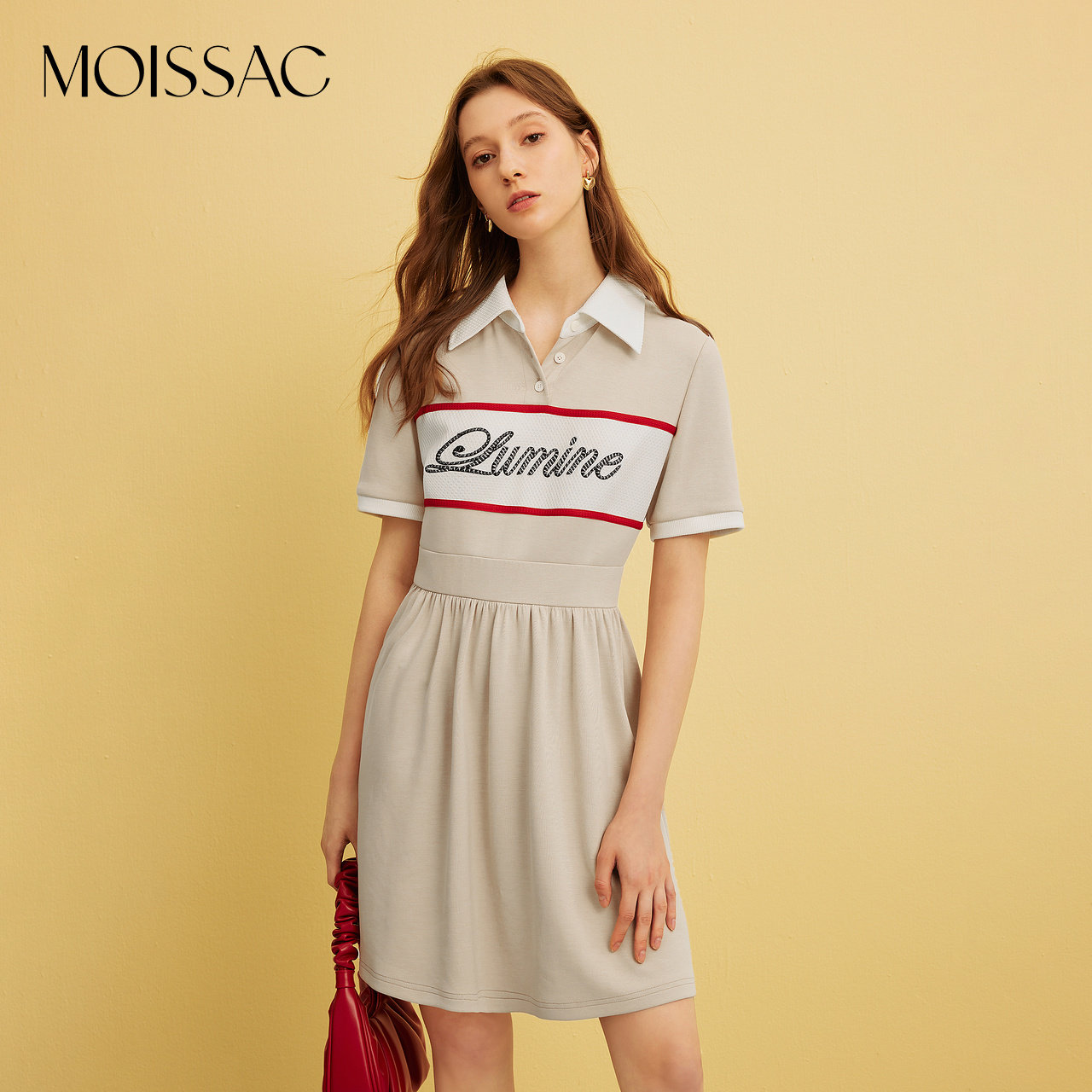 MOISSAC摩萨克奥莱夏季学院风复古印花A字卡其撞色减龄连衣裙女,女装/女士精品,连衣裙,淘宝优惠券,粉丝福利购,淘宝优惠卷