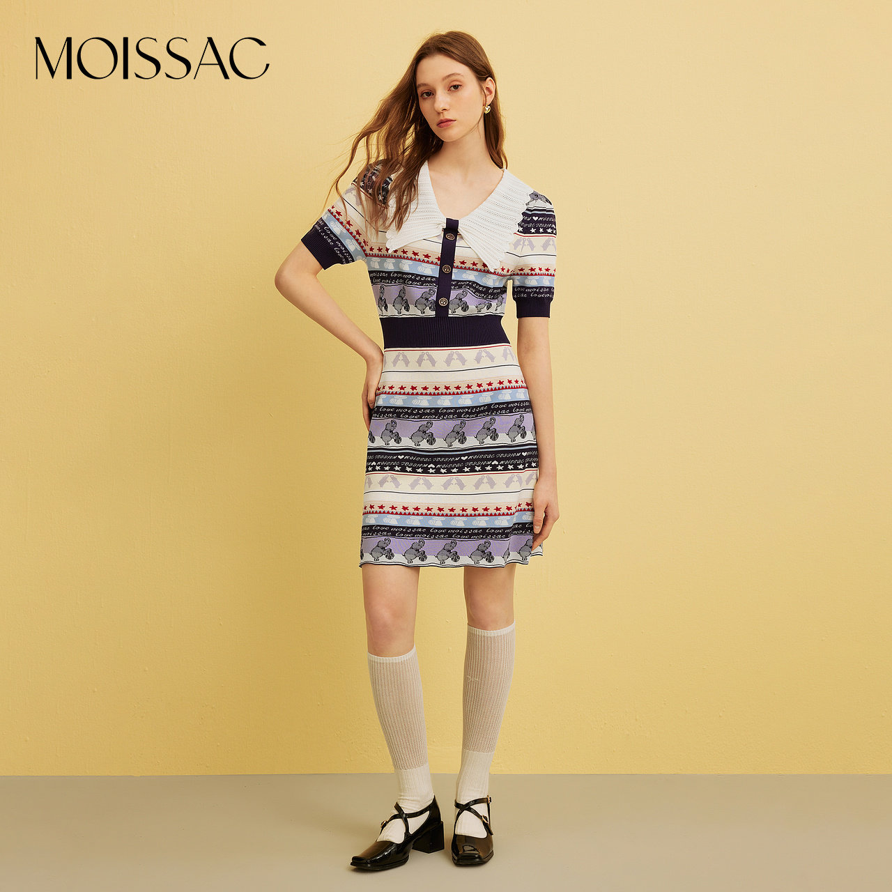 MOISSAC摩萨克奥莱夏季高级复古印花优雅收腰显瘦针织连衣裙女,女装/女士精品,连衣裙,淘宝优惠券,粉丝福利购,淘宝优惠卷