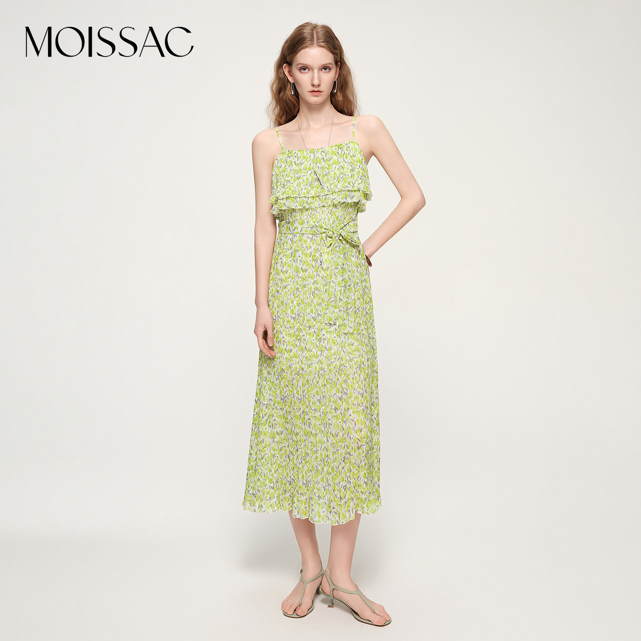 商场同款 摩萨克秋法式吊带压褶碎花印花中长款连衣裙女,女装/女士精品,连衣裙,淘宝优惠券,粉丝福利购,淘宝优惠卷