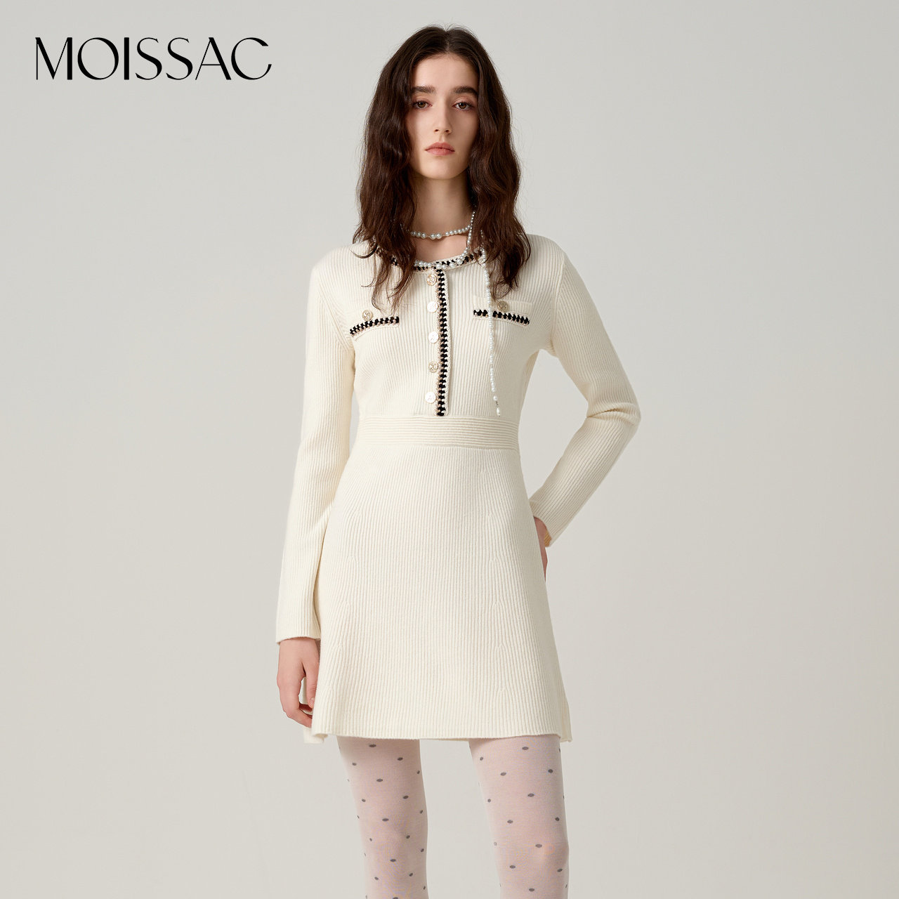 商场同款 摩萨克冬绵羊毛X型织带小香风收腰针织连衣裙,女装/女士精品,连衣裙,淘宝优惠券,粉丝福利购,淘宝优惠卷