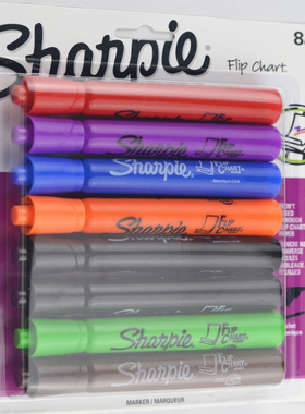美国三福Sharpie 8色水性挂纸板记号笔 sharpie挂纸板笔彩色套装圆头22480 flipchart marker