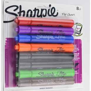 美国三福Sharpie 8色水性挂纸板记号笔 sharpie挂纸板笔彩色套装圆头22480 flipchart marker