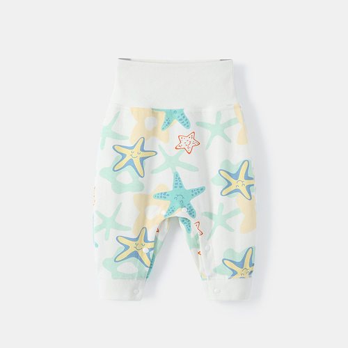 婴儿高腰护肚裤春秋纯棉大pp裤子可开裆带按扣式宝宝秋裤内穿打底