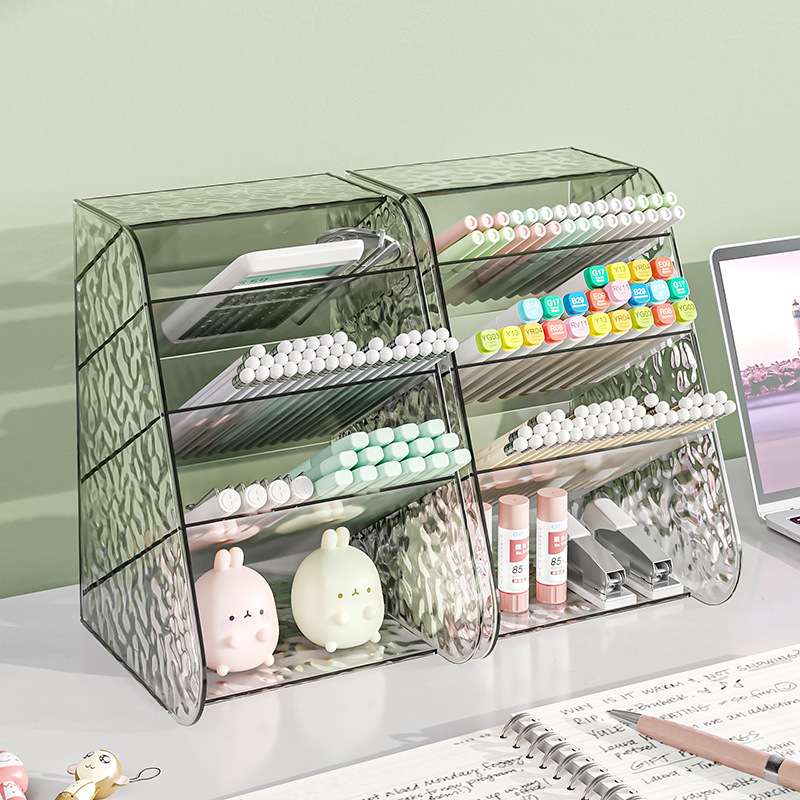 新款桌面透明笔筒斜插式多功能文具收纳筒办公学生用品收纳盒