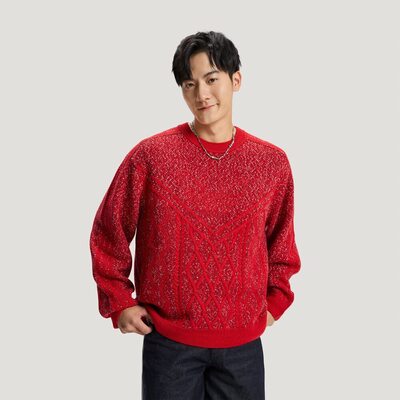 adidas阿迪达斯三叶草男子CNY马年限定运动休闲毛衣套头衫KT0693