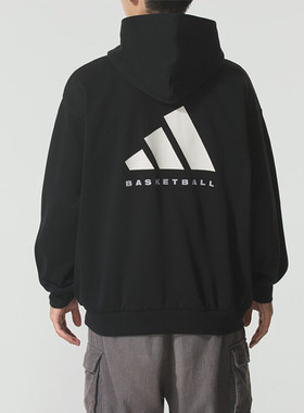 adidas阿迪达斯男女篮球运动训练休闲针织连帽套头衫卫衣JX5597