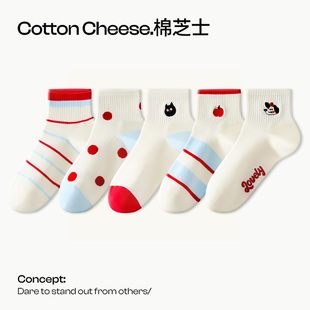 棉芝士可爱袜子女夏季 网眼透气短筒袜miu系白色女士外穿短袜 薄款