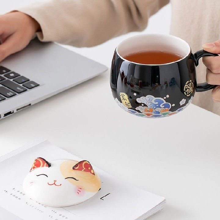 国潮陶瓷杯子招财猫创意小摆件马克杯咖啡杯茶水杯结婚礼物