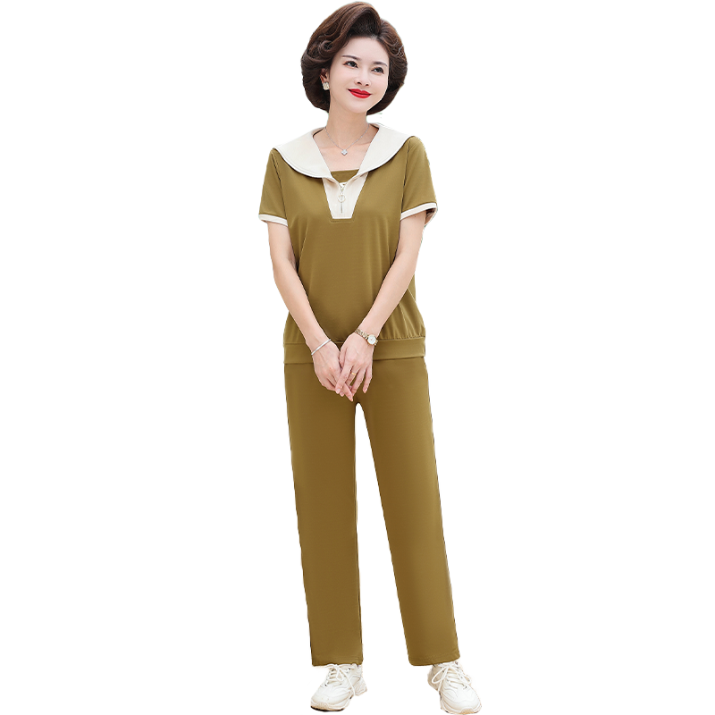 中老年妈妈夏装短袖长裤运动服套装女洋气时尚中年休闲减龄两件套