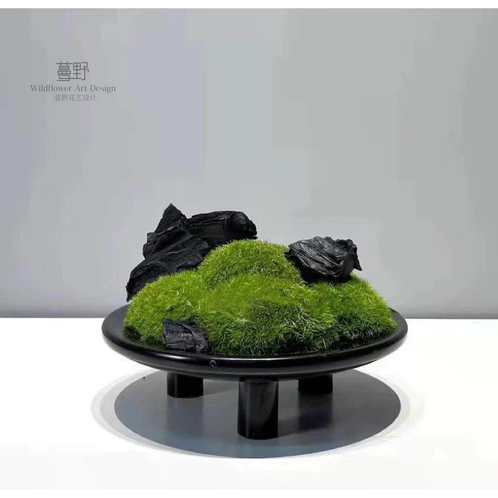 新中式艺术三脚花瓶永生苔藓盆景装饰品酒店样品屋展示中心餐桌玄