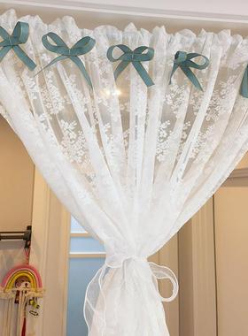 免打孔魔术贴窗帘纱帘帘法式白色蕾丝客厅衣帽间飘窗门帘隔断穿杆