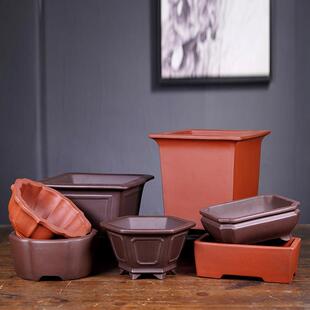 宜兴紫砂花盆大号四方长方形盆景盆兰花绿植盆栽专用陶盆透气古典