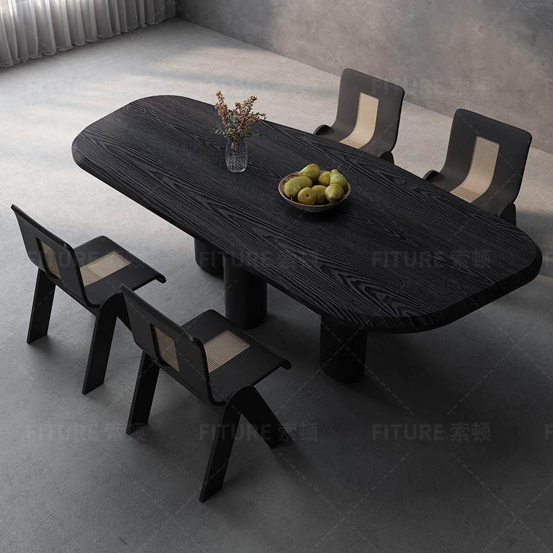 异形餐桌侘寂风茶桌一体组合设计师客厅桌椅组合阳台碳化实木饭桌,住宅家具,家用茶台/茶桌,淘宝优惠券,粉丝福利购,淘宝优惠卷
