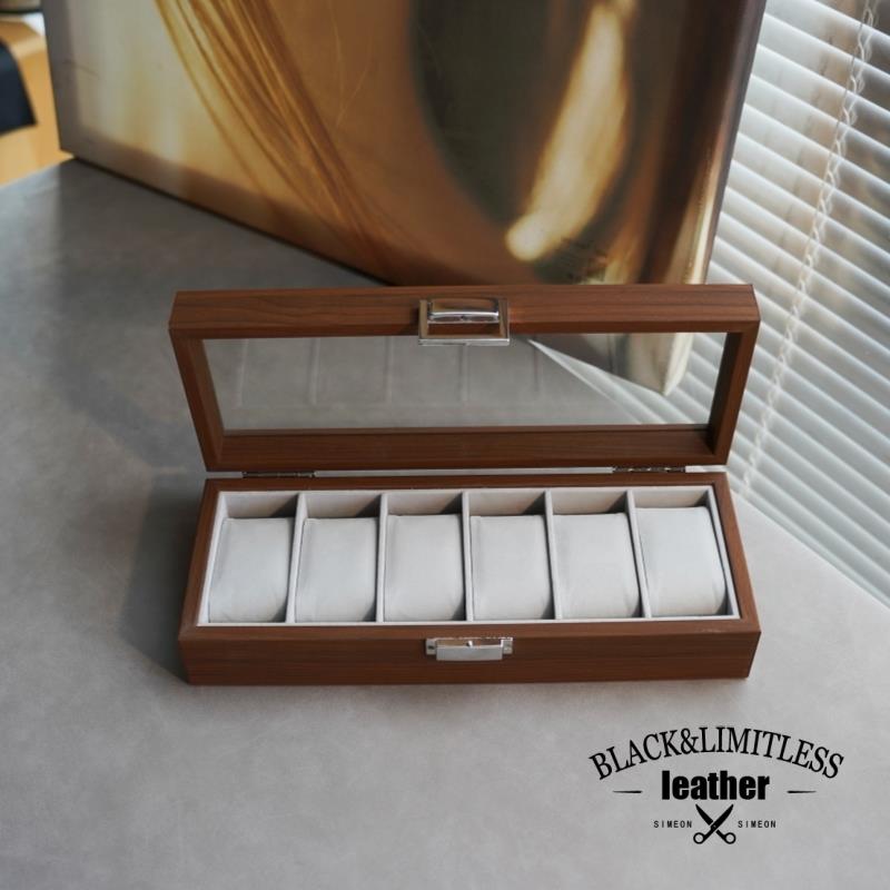 六位胡桃木纹手表盒收纳盒玻璃天窗木质家用储藏展示盒手表收藏盒