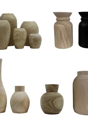 新中式侘寂风禅意实木制花器摆件样板间酒店民宿客厅茶室花瓶装饰