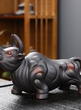 招财生肖牛转乾坤装饰品玄光酒柜茶桌面陶瓷家居摆件茶宠精品可养