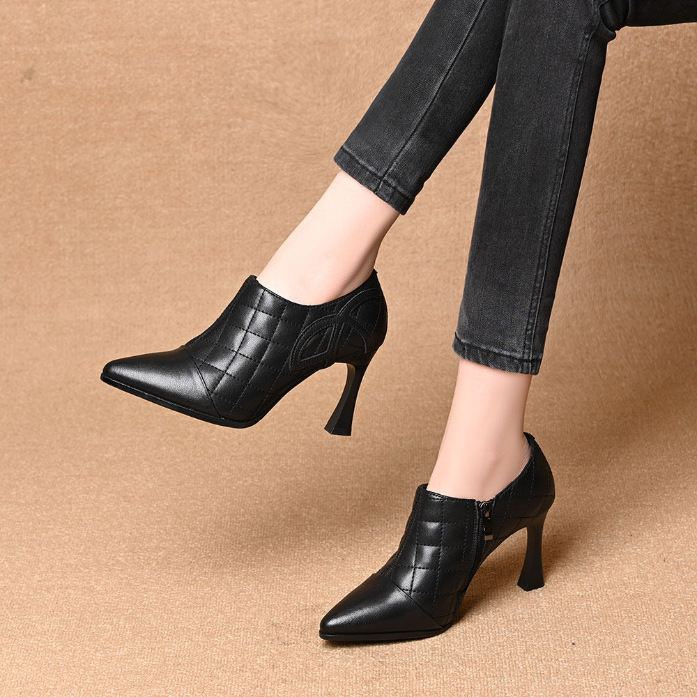 2026春秋季新款尖头深口单鞋女细跟百搭侧拉链软皮通勤高跟皮鞋,女鞋,深口单鞋,淘宝优惠券,粉丝福利购,淘宝优惠卷
