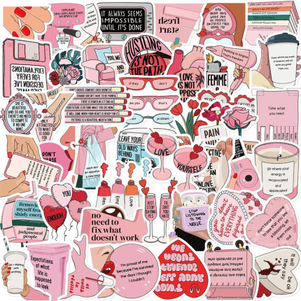 50张粉色系励志英文贴纸鼓励上岸装饰笔记本头盔相框画咕卡砖保温杯吉他电动车文具平板笔筒电脑DIY防水贴纸