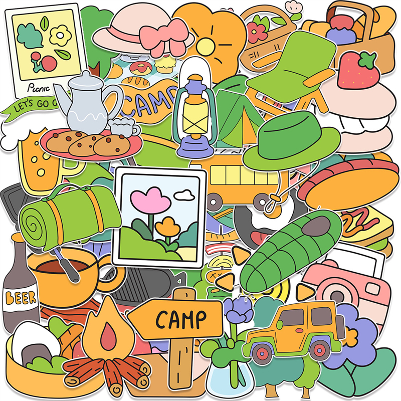 50张户外露营卡通防水装饰贴纸