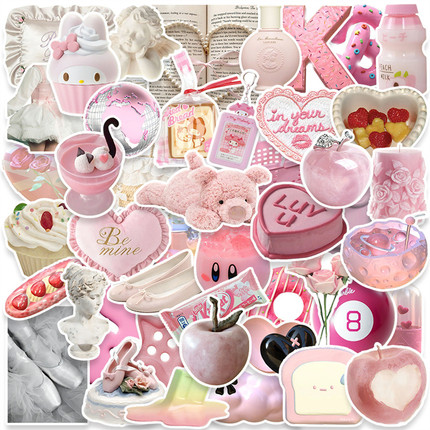 50张粉色可爱涂鸦蛋糕甜品创意ins风贴纸女孩装饰笔记本头盔手账水杯电动车滑板平板电脑汽车尾箱DIY防水贴纸