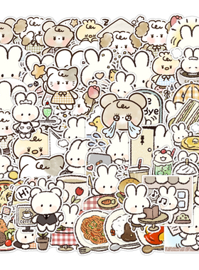 50张布丁cookies可爱兔兔表情包简约画涂鸦贴纸装饰笔记本头盔相框画书架保温杯电动车吉他行李箱DIY防水贴纸