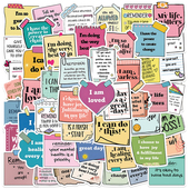 新款 50张自我肯定励志标签英文正能量彩色贴纸装 饰笔记本头盔相框画手账手机水杯行李箱滑板iPadDIY防水贴纸