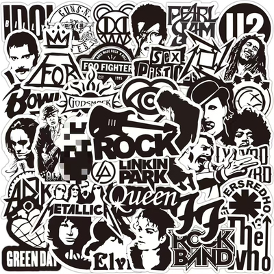 50张摇滚ROCK朋克乐队黑色贴纸
