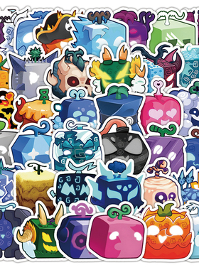 60张卡通BLOX FRUITS水果游戏拼图酷炫儿童贴纸装饰收纳柜头盔卧室门文具水杯桌面电动车行李箱DIY防水贴贴纸