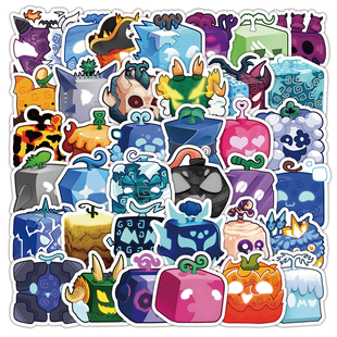 60张卡通BLOX 饰收纳柜头盔卧室门文具水杯桌面电动车行李箱DIY防水贴贴纸 FRUITS水果游戏拼图酷炫儿童贴纸装