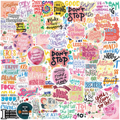 100张粉色英文励志文字正能量语录贴纸装 饰笔记本冰箱相框画手账收纳盒水杯电动车iPad拉杆箱DIY鞋 柜防水贴纸